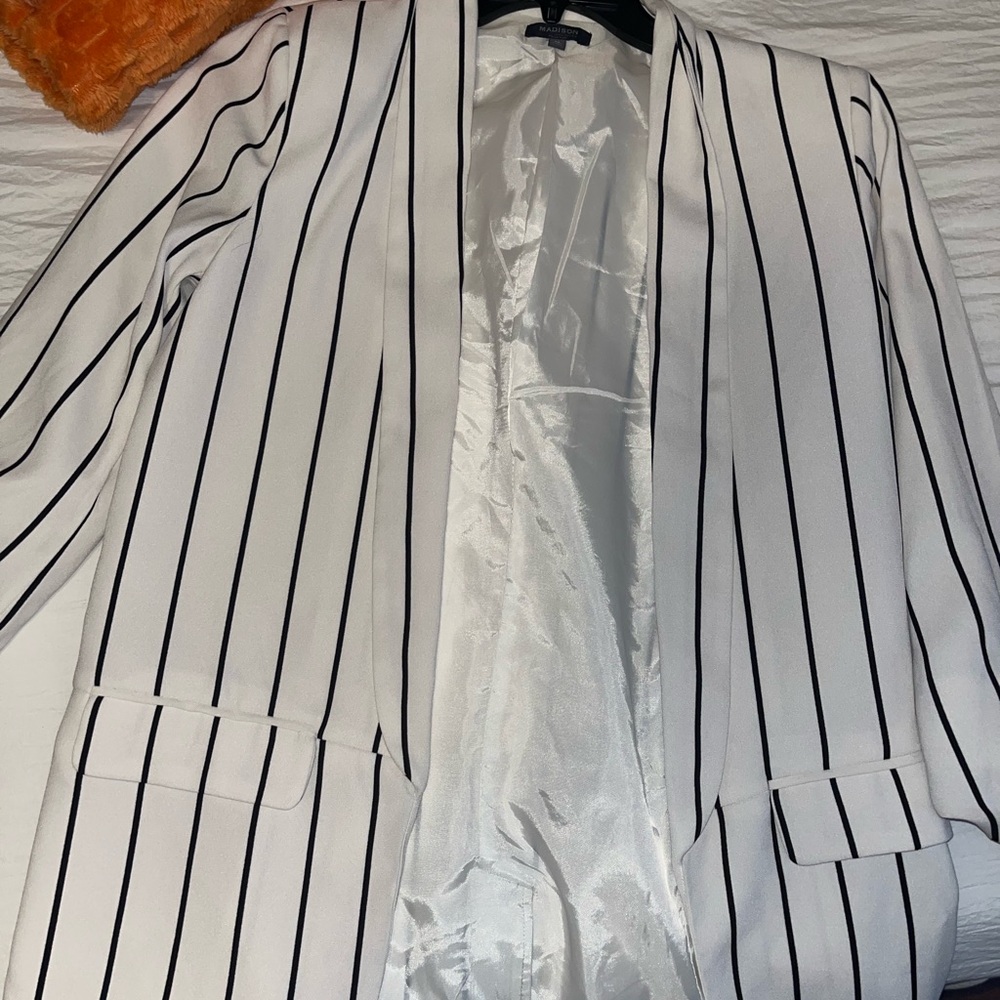 Madison White Blazer with Black Pinstripes